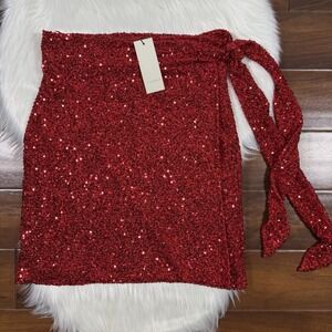 Never Fully Dressed Size US 2 / UK 6 / EU 34 Red Sequin Jasper Wrap Skirt